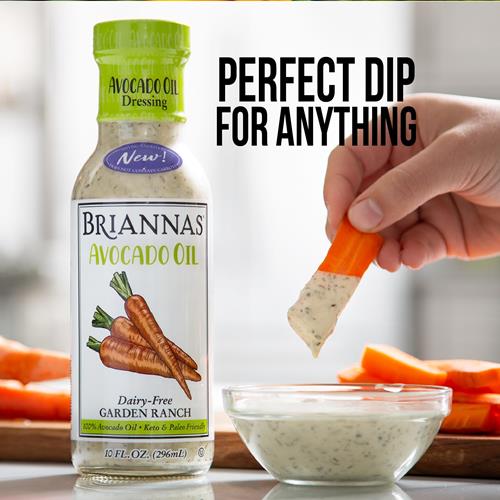Briannas - Vinaigrette Ranch du jardin sans produits laitiers à l'huile d'avocat - Riche en nutriments, sans sucre, compatible avec le régime céto, faite avec 100 % d'huile d'avocat - Bouteille de 295 ml