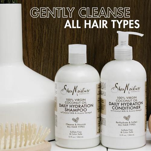 Sheamoisture Shampoo Hydratation Quotidienne 100% Huile de Coco Vierge Pour Tous Types de Cheveux Sans Sulfates 384 ml