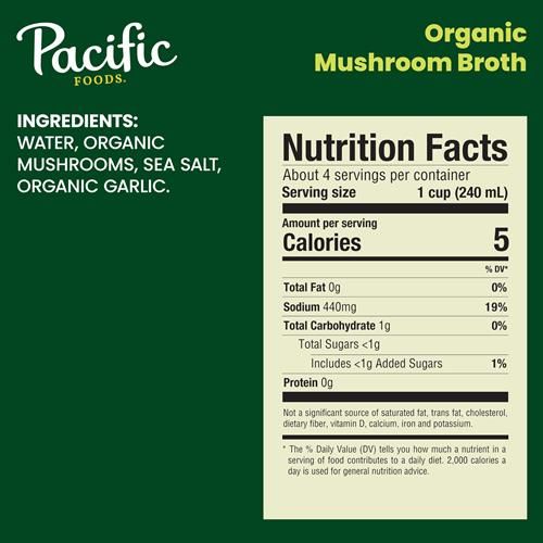 Bouillon de champignons biologiques Pacific Foods, carton de 946 ml