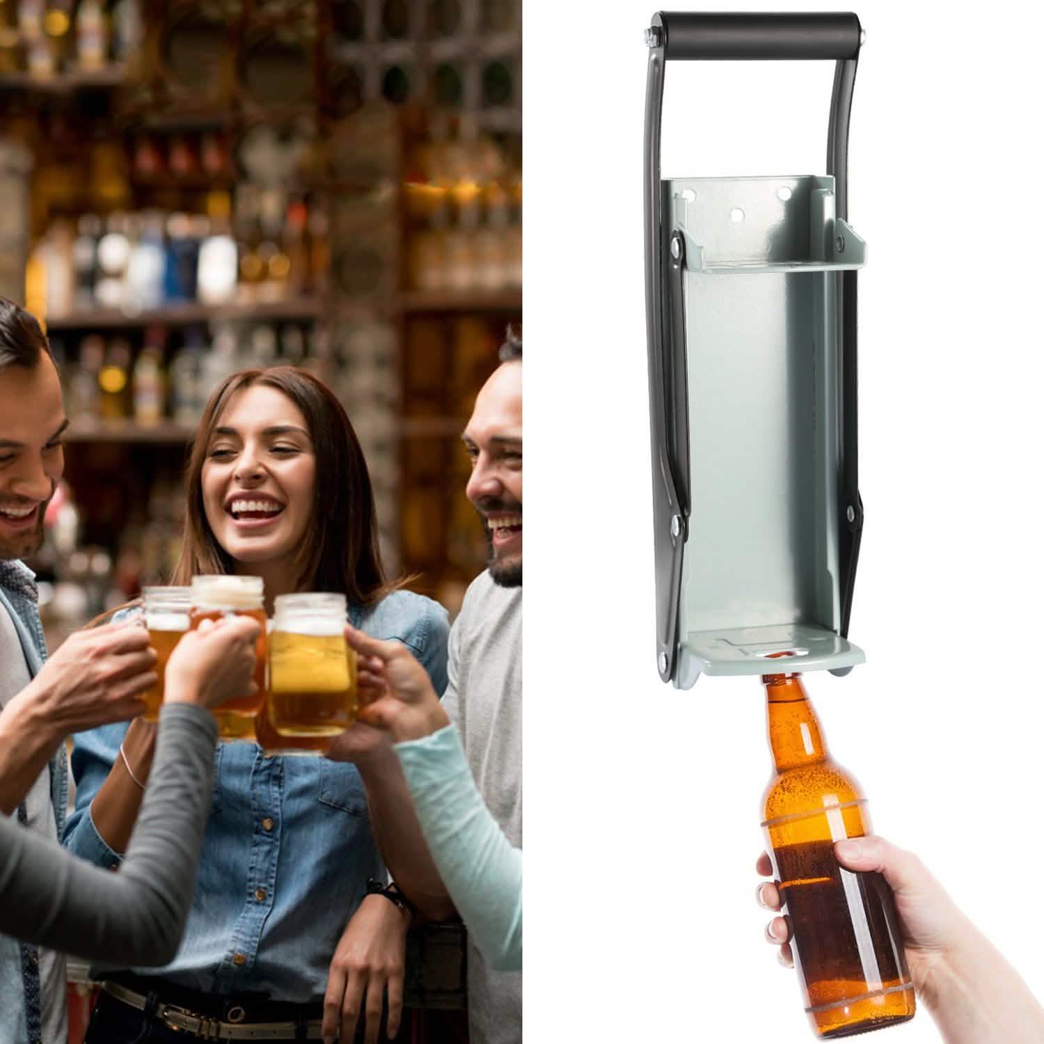 Broyeur de canettes 16 oz, métal robuste avec ouvre-bouteille, mural