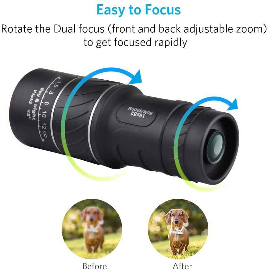 Télescope monoculaire 16x52 avec optiques à double foyer et zoom