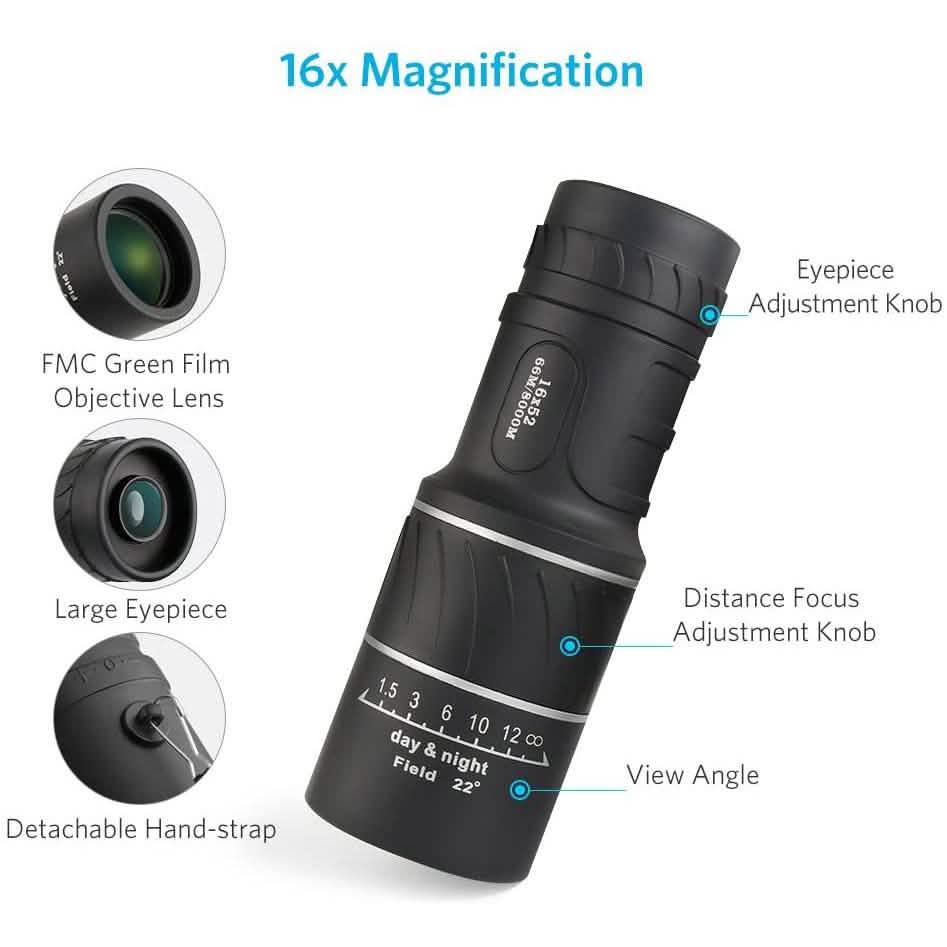 Télescope monoculaire 16x52 avec optiques à double foyer et zoom