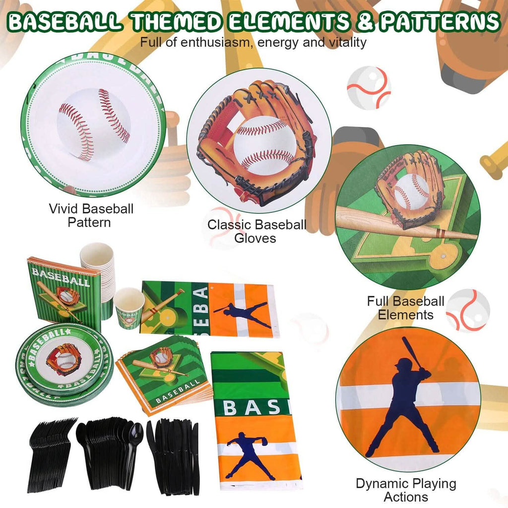 171 pièces : Vaisselle jetable pour fête d'anniversaire sur le thème du baseball