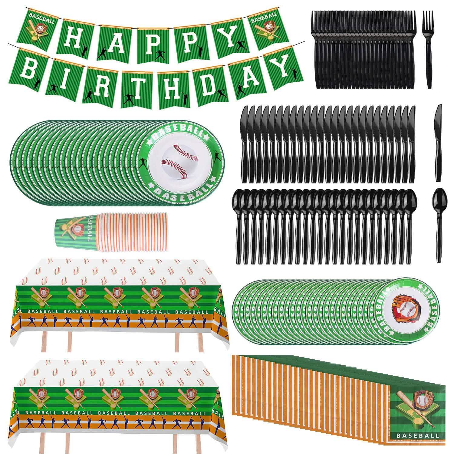 171 pièces : Vaisselle jetable pour fête d'anniversaire sur le thème du baseball