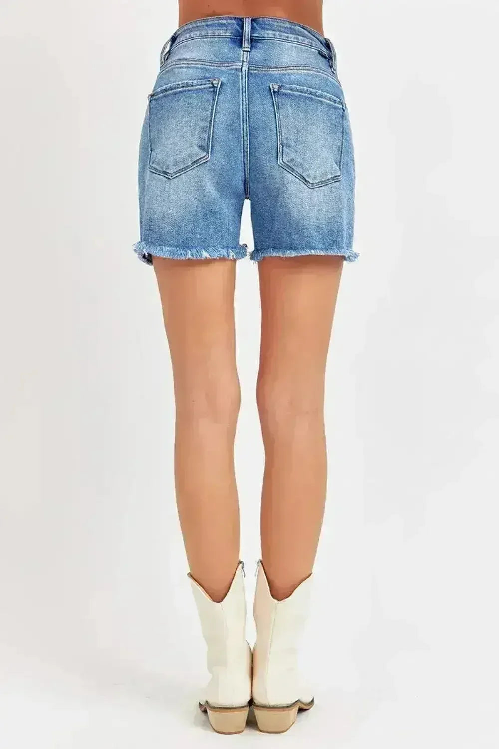 Short en jean à fente frontale et ourlet brut - Taille Haute Style Tendance | Femstylo
