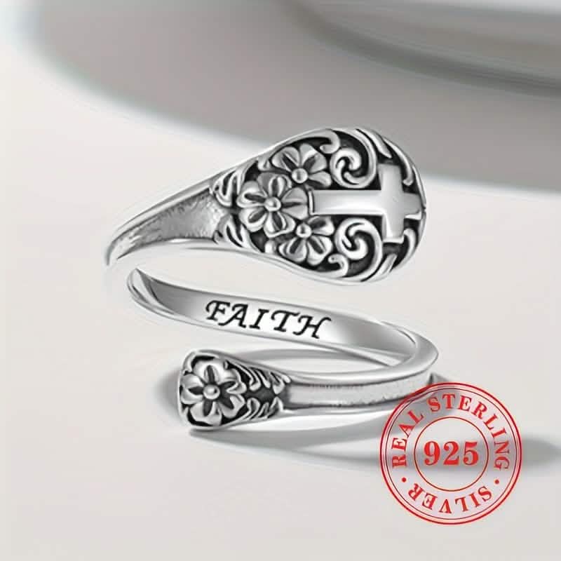Bague bohème Foi en argent sterling 925 – Croix vintage réglable