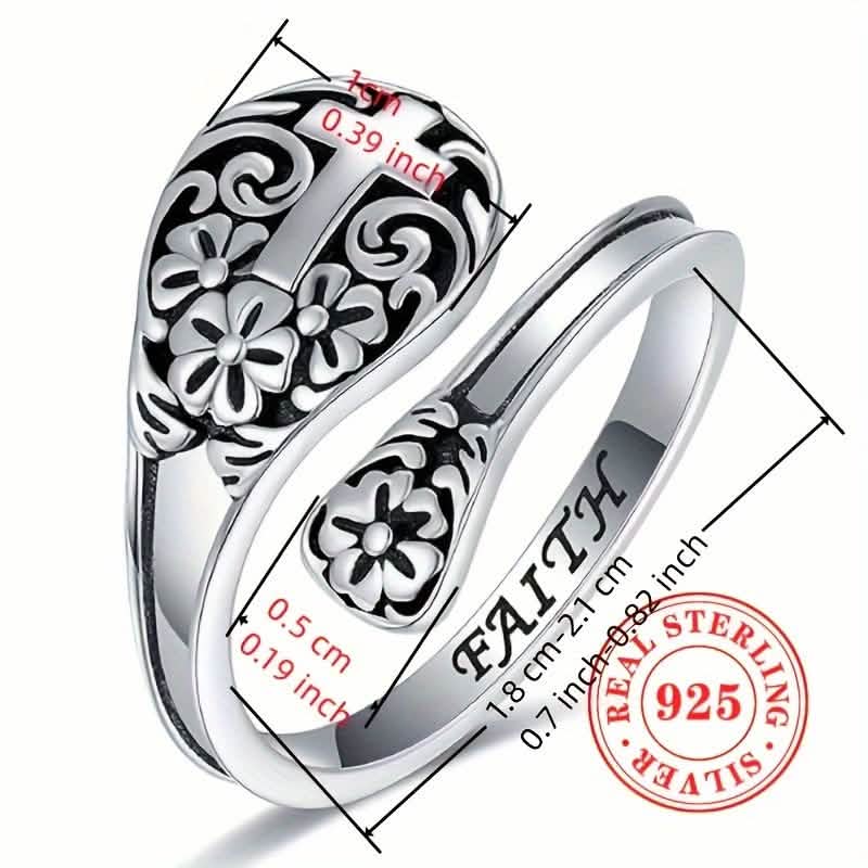 Bague bohème Foi en argent sterling 925 – Croix vintage réglable