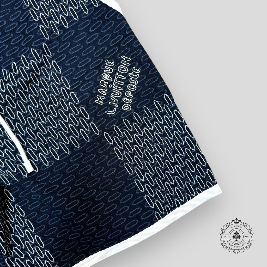 Short en coton matelassé Louis Vuitton Tennis Damier bleu marine