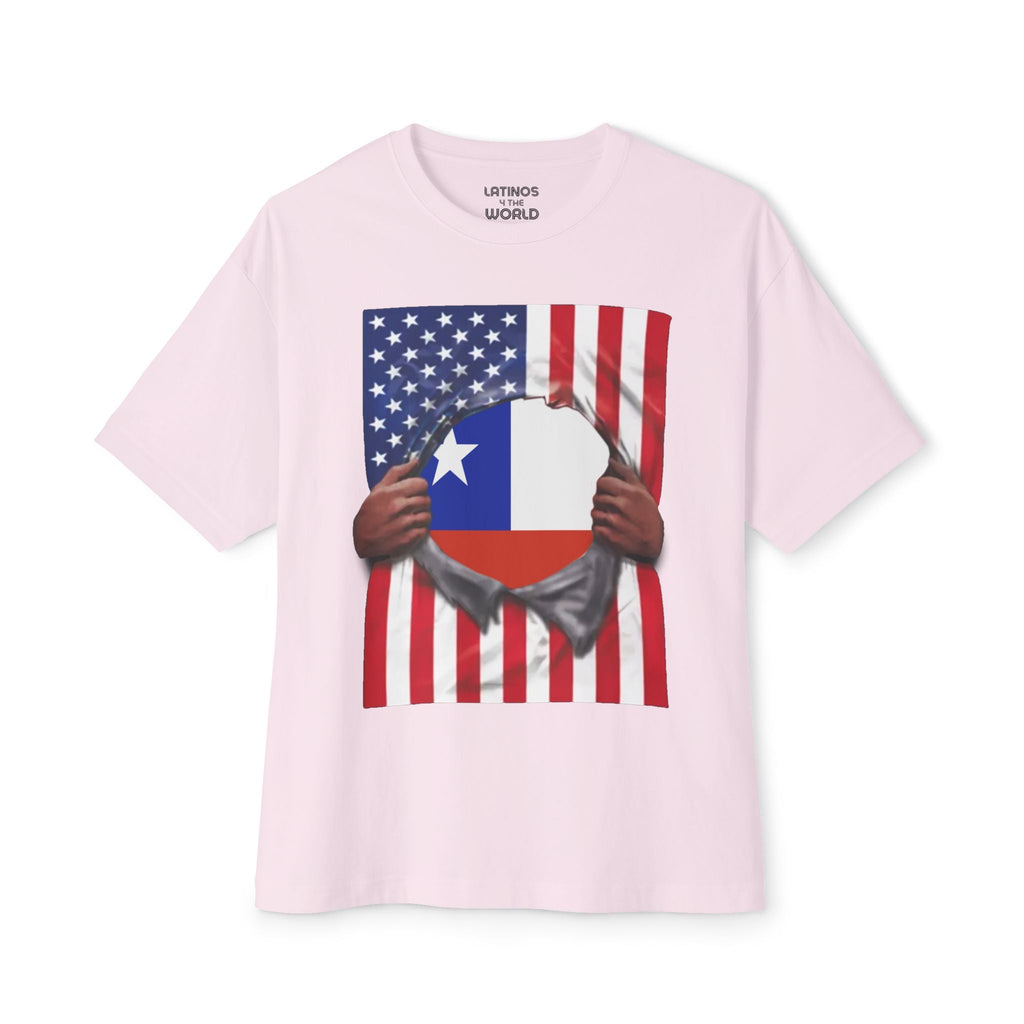 T-shirt Fierté Drapeau Chili + Drapeau États-Unis | Drapeaux Chilien + Américain déchirés 4 Juillet | T-shirts humoristiques viraux latinos | Unisexe - 4 couleurs