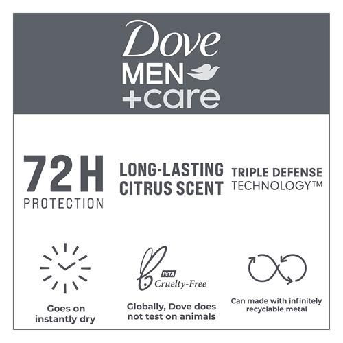Dove Men+Care Anti-Transpirant en bâton Extra Fresh pour homme – Protection 72 heures contre la sueur et les odeurs, avec 1/4 de crème hydratante et parfum d'agrumes longue durée, 76 g