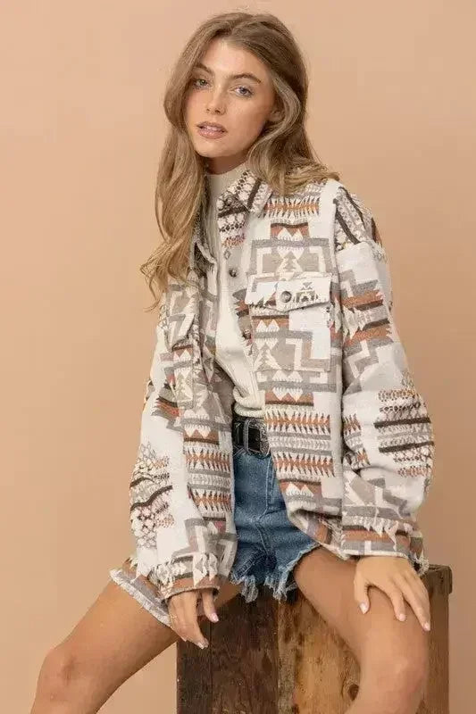 Shacket western aztèque effiloché