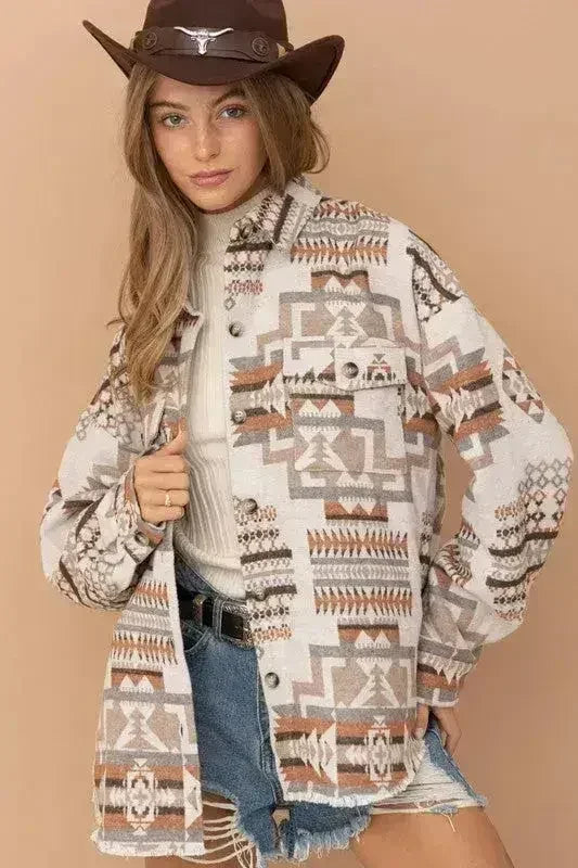 Shacket western aztèque effiloché