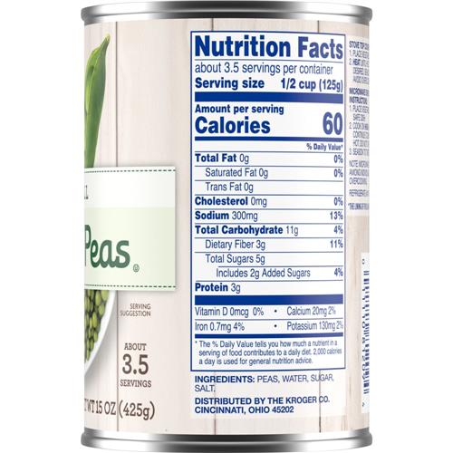 Kroger Petits Pois Doux en Conserve 425 g