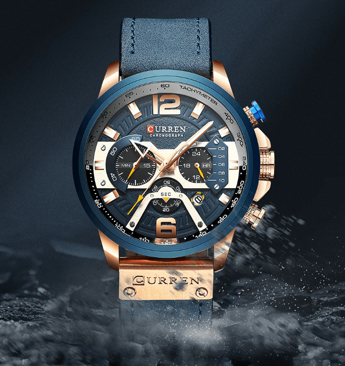 Montre Sport Homme Étanche Avec Bracelets en Cuir, Chronomètres et Grands Chiffres Détails Montres de Luxe Design Unique Excellent Cadeau