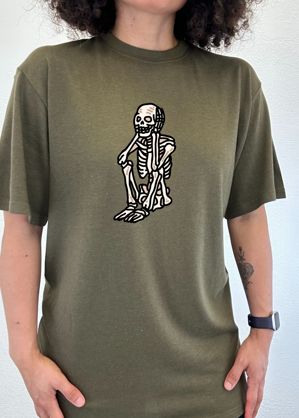 T-shirt graphique unisexe squelette triste Halloween en bambou viscose/coton biologique à manches courtes