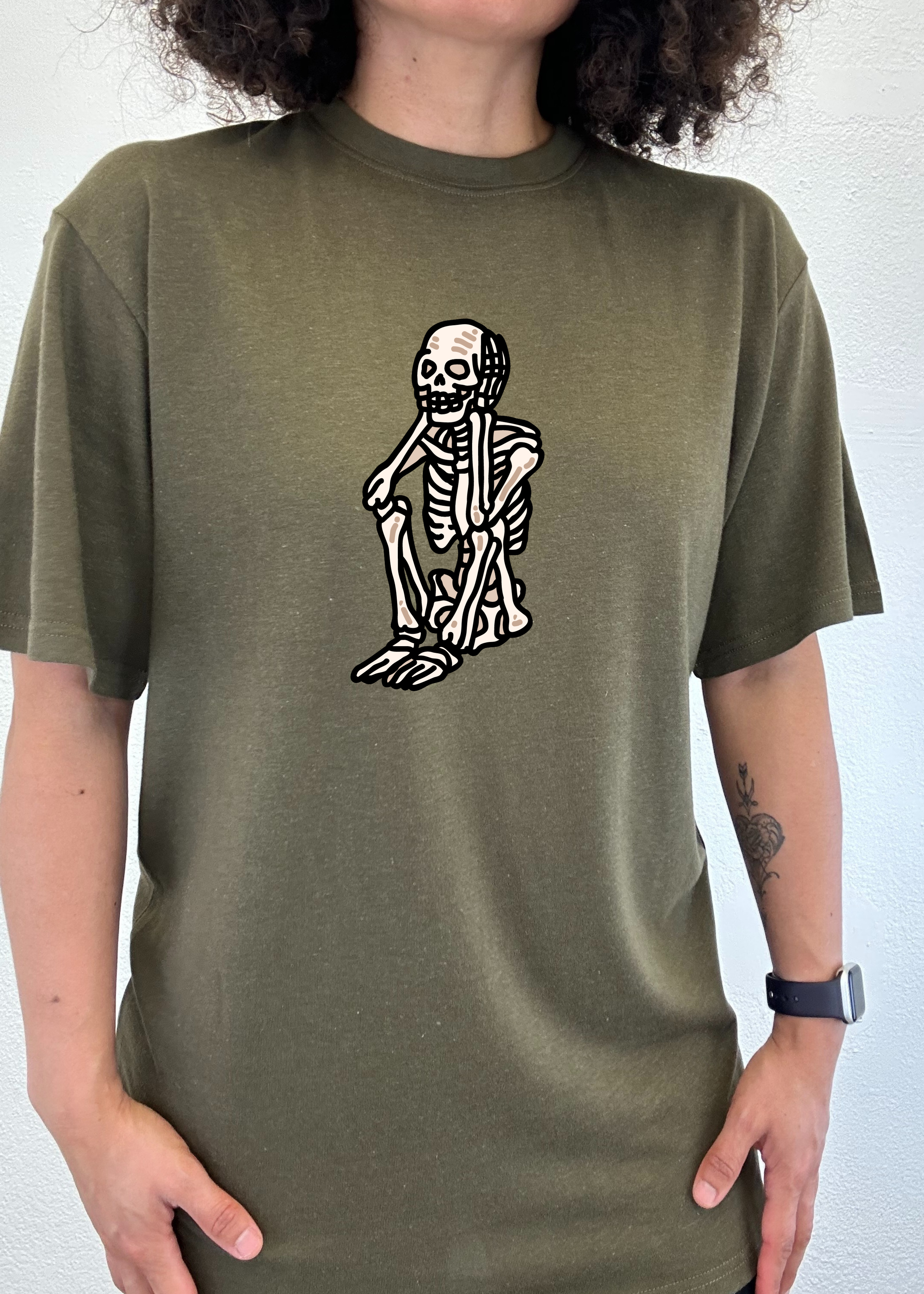 T-shirt graphique unisexe squelette triste Halloween en bambou viscose/coton biologique à manches courtes