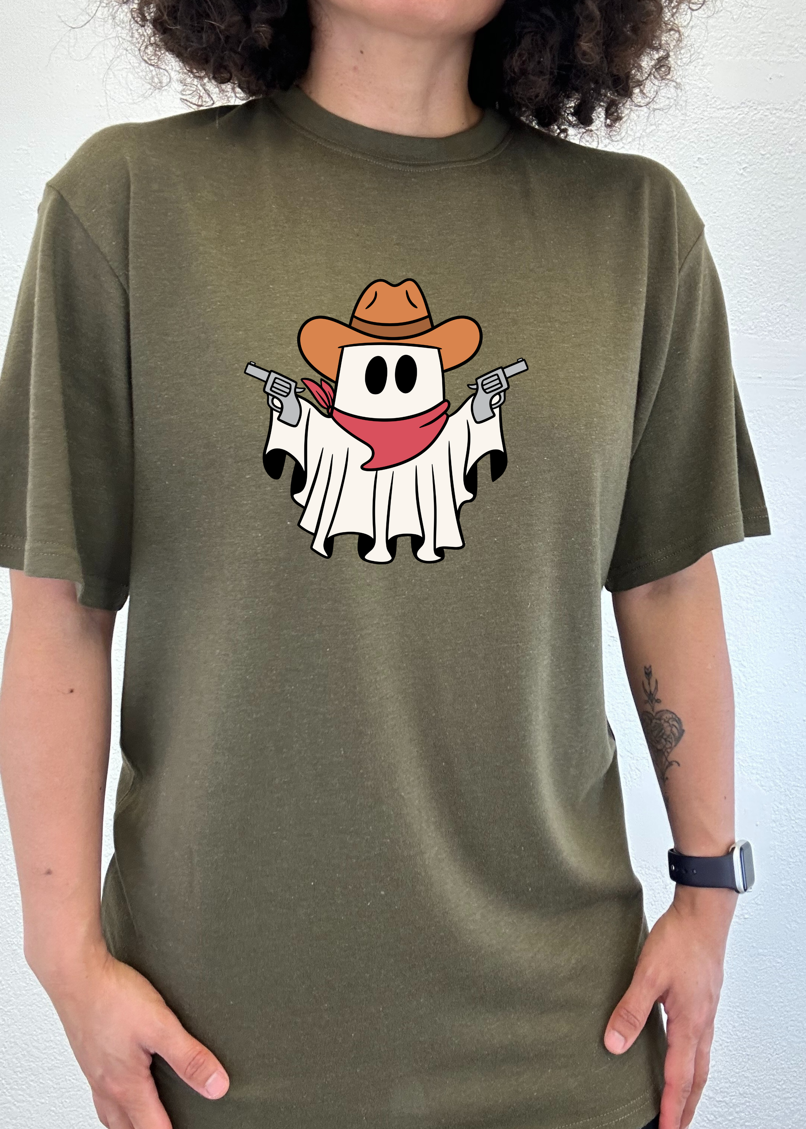 T-shirt graphique unisexe à manches courtes en viscose de bambou et coton biologique Cowboy Ghost
