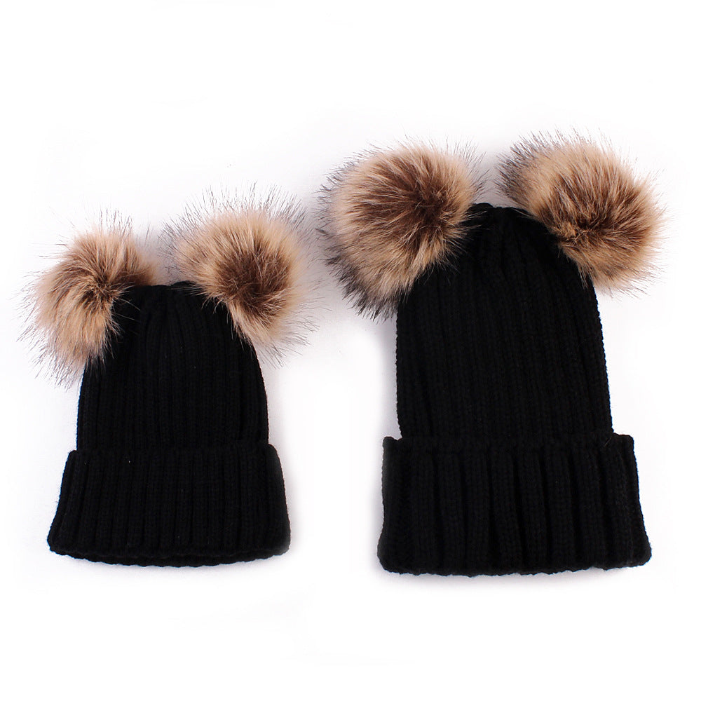Tendance moderne Enfants Hiver Bébé Tout-petit Chapeau Casquette avec deux pompons doubles Oreilles Chapeau drôle