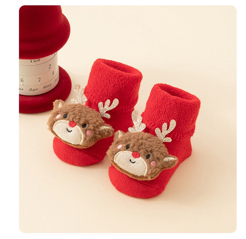 Chaussettes Bébé Noël Nouveau-né Pour Garçons/Filles Chaussettes de Sol de Noël Antidérapantes Chaussettes Premiers Pas Pour Bébé Enfants