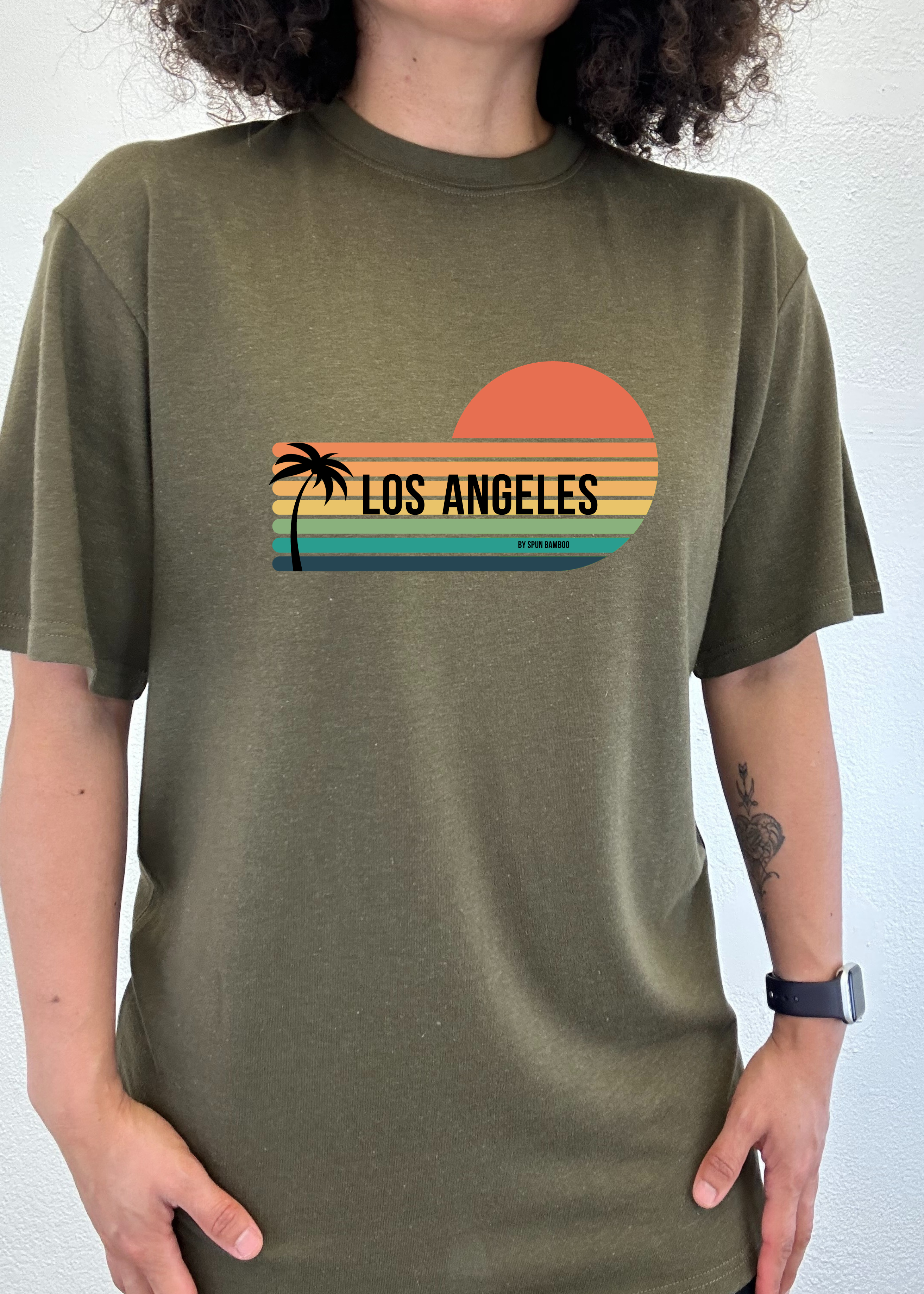 T-shirt unisexe à manches courtes à motif Los Angeles Spun Bamboo en viscose de bambou/coton biologique