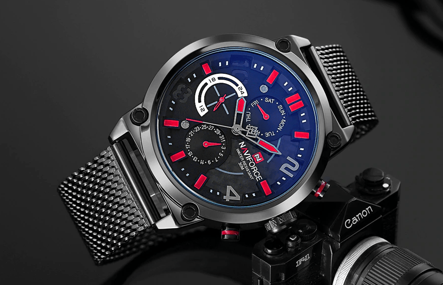 Montres à Quartz Analogiques Multifonctions pour Hommes, Étanche avec Bracelet en Maille d'Acier Inoxydable, Excellent Design, Cadeau Parfait