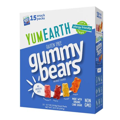 Yumearth Oursons Gélifiés Biologiques - Paquets de Collations Gélifiées aux Fruits, Sans Gluten pour Enfants - Sans Allergènes, Sans OGM, Sans Arômes ni Colorants Artificiels - Saveurs Assorties, 0,7 oz - 15 Unités (Paquet O