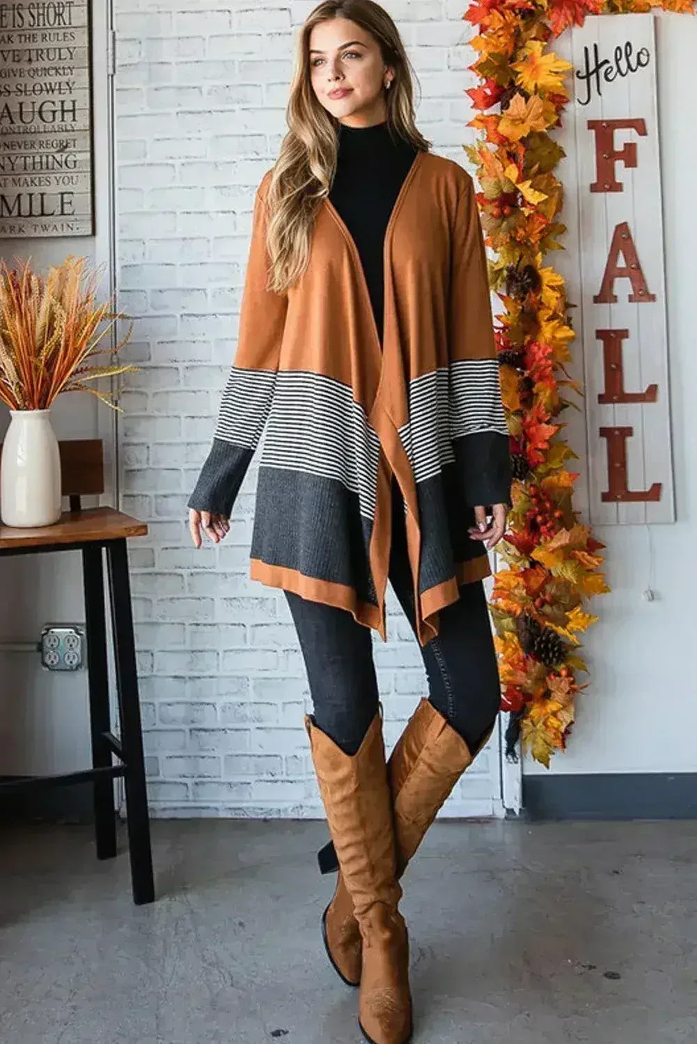 Gilet ouvert patchwork rayé color-block orange
