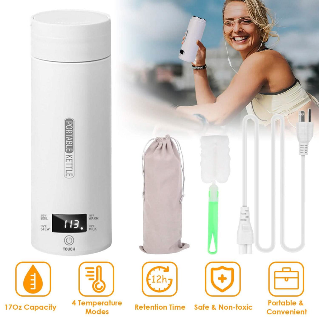 Bouilloire de voyage électrique en acier inoxydable de 17 oz avec 4 modes de température préprogrammés