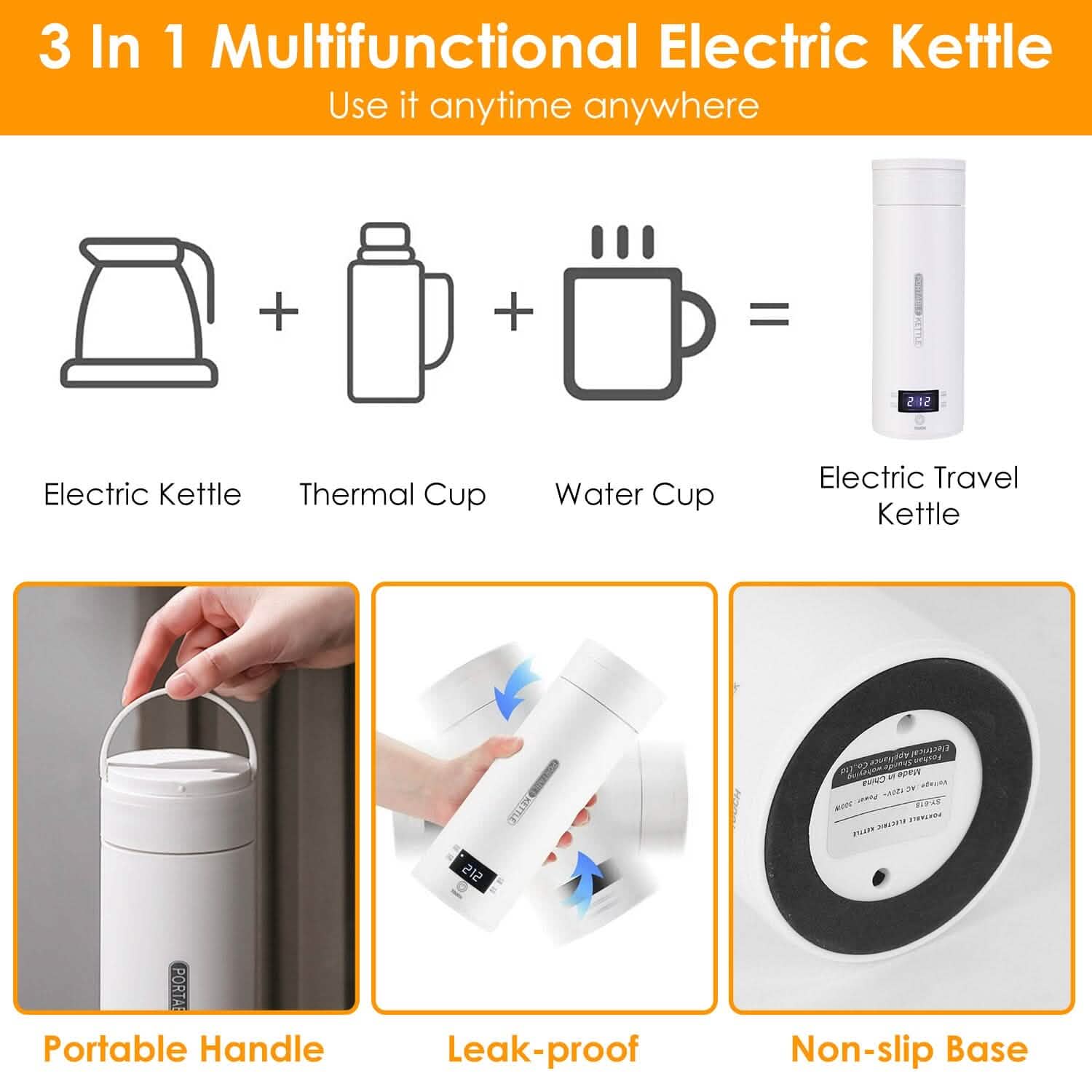 Bouilloire de voyage électrique en acier inoxydable de 17 oz avec 4 modes de température préprogrammés
