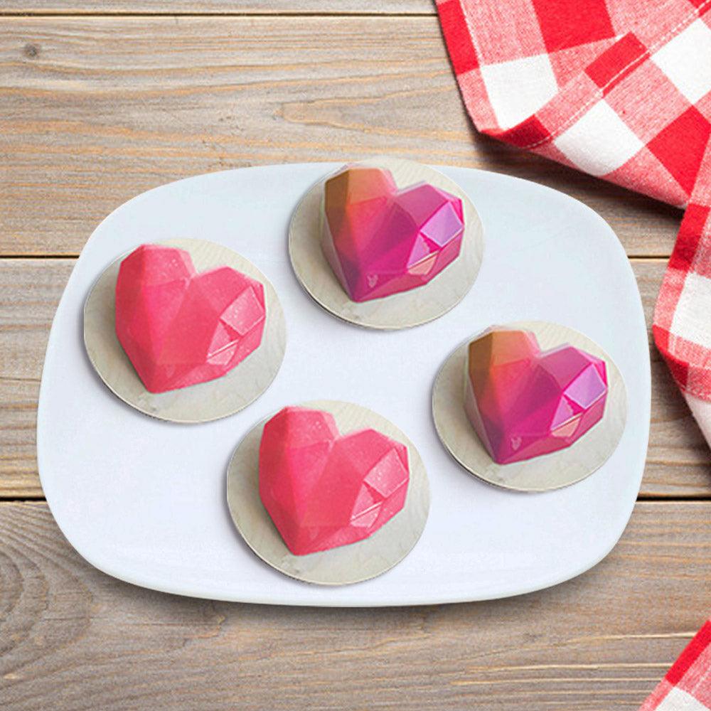 1/8 Moule en silicone en forme de cœur de diamant 3D pour chocolat, biscuits, muffins, outil de cuisson, éponge, mousse, décoration de gâteaux, moule en silicone en forme de cœur de diamant pour mousse, gâteau, dessert, chocolat, plateau blanc rouge