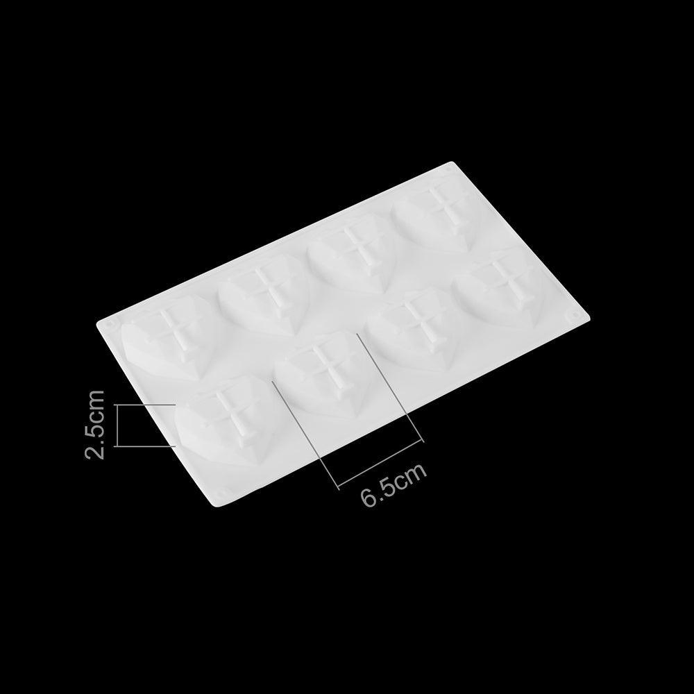 1/8 Moule en silicone en forme de cœur de diamant 3D pour chocolat, biscuits, muffins, outil de cuisson, éponge, mousse, décoration de gâteaux, moule en silicone en forme de cœur de diamant pour mousse, gâteau, dessert, chocolat, plateau blanc rouge