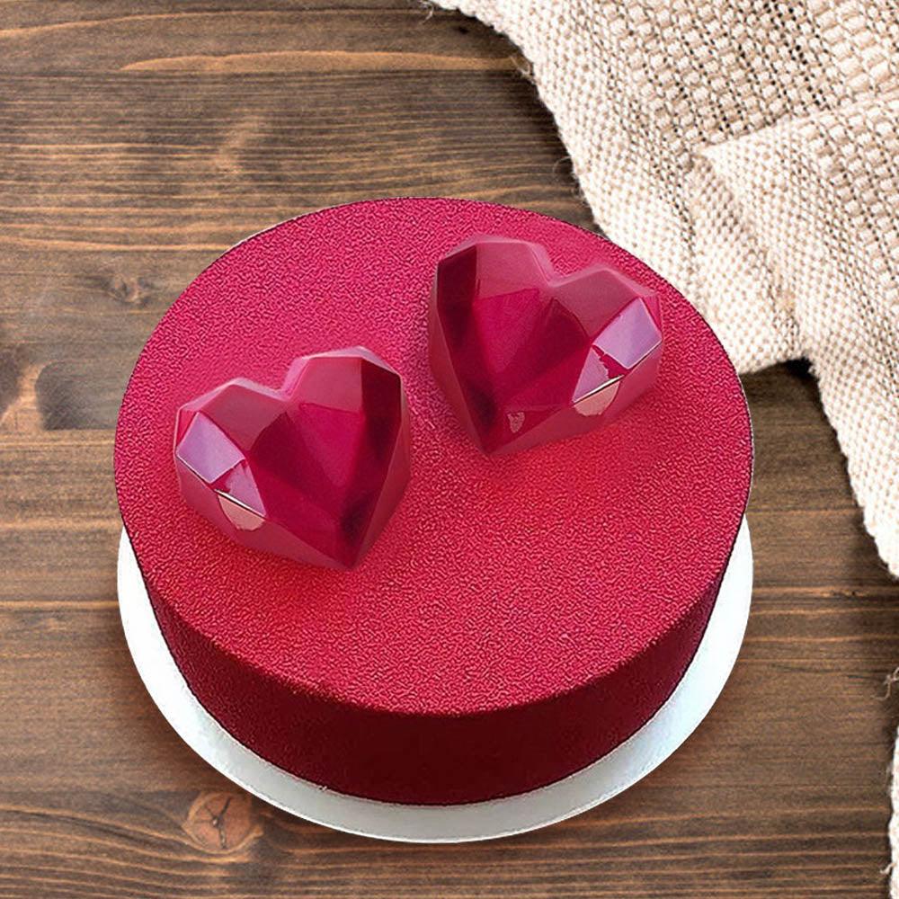1/8 Moule en silicone en forme de cœur de diamant 3D pour chocolat, biscuits, muffins, outil de cuisson, éponge, mousse, décoration de gâteaux, moule en silicone en forme de cœur de diamant pour mousse, gâteau, dessert, chocolat, plateau blanc rouge