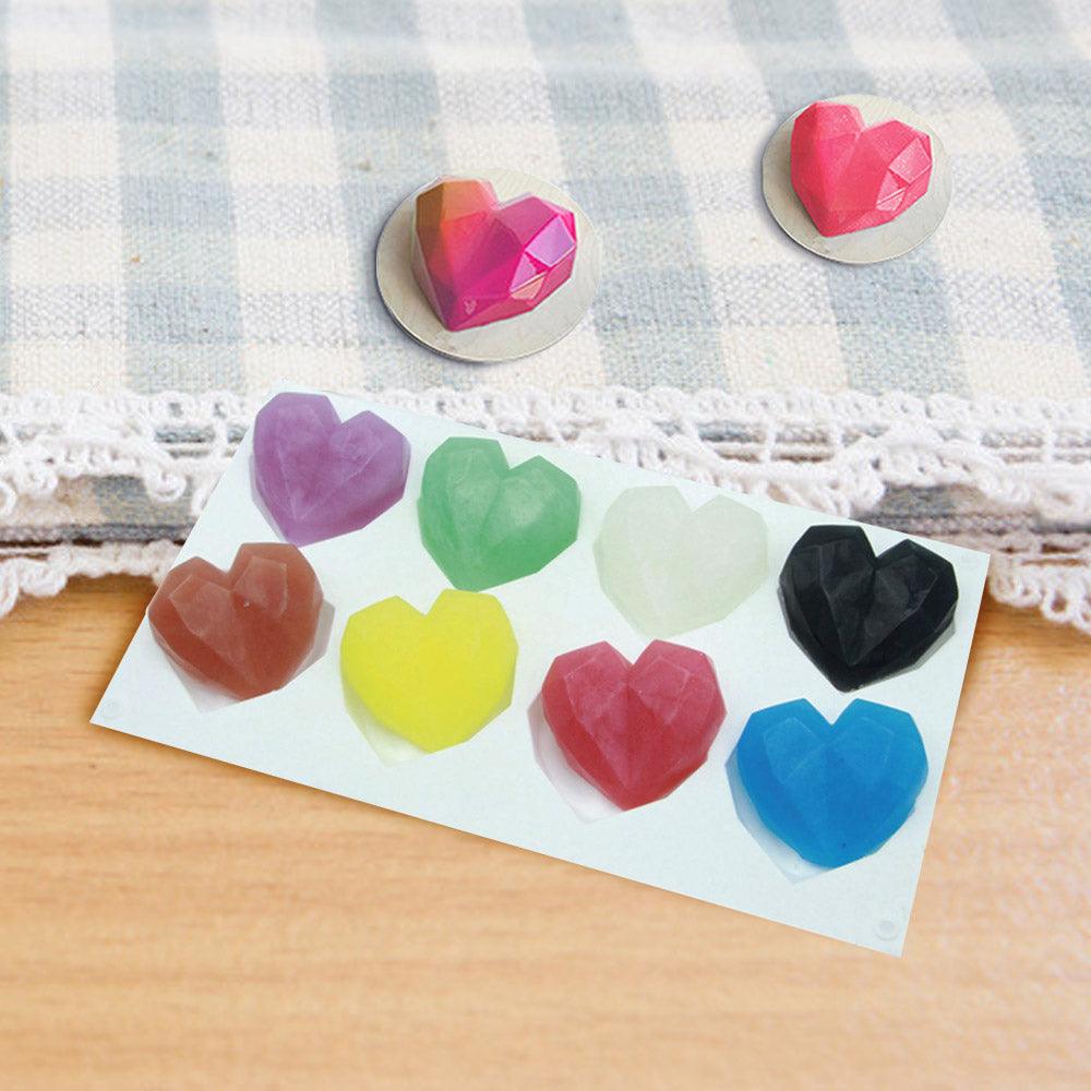 1/8 Moule en silicone en forme de cœur de diamant 3D pour chocolat, biscuits, muffins, outil de cuisson, éponge, mousse, décoration de gâteaux, moule en silicone en forme de cœur de diamant pour mousse, gâteau, dessert, chocolat, plateau blanc rouge