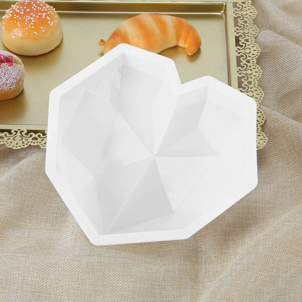 1/8 Moule en silicone en forme de cœur de diamant 3D pour chocolat, biscuits, muffins, outil de cuisson, éponge, mousse, décoration de gâteaux, moule en silicone en forme de cœur de diamant pour mousse, gâteau, dessert, chocolat, plateau blanc rouge