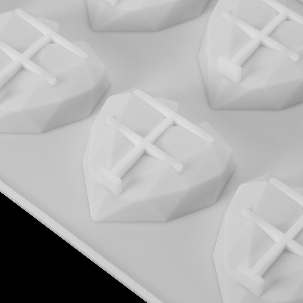 1/8 Moule en silicone en forme de cœur de diamant 3D pour chocolat, biscuits, muffins, outil de cuisson, éponge, mousse, décoration de gâteaux, moule en silicone en forme de cœur de diamant pour mousse, gâteau, dessert, chocolat, plateau blanc rouge