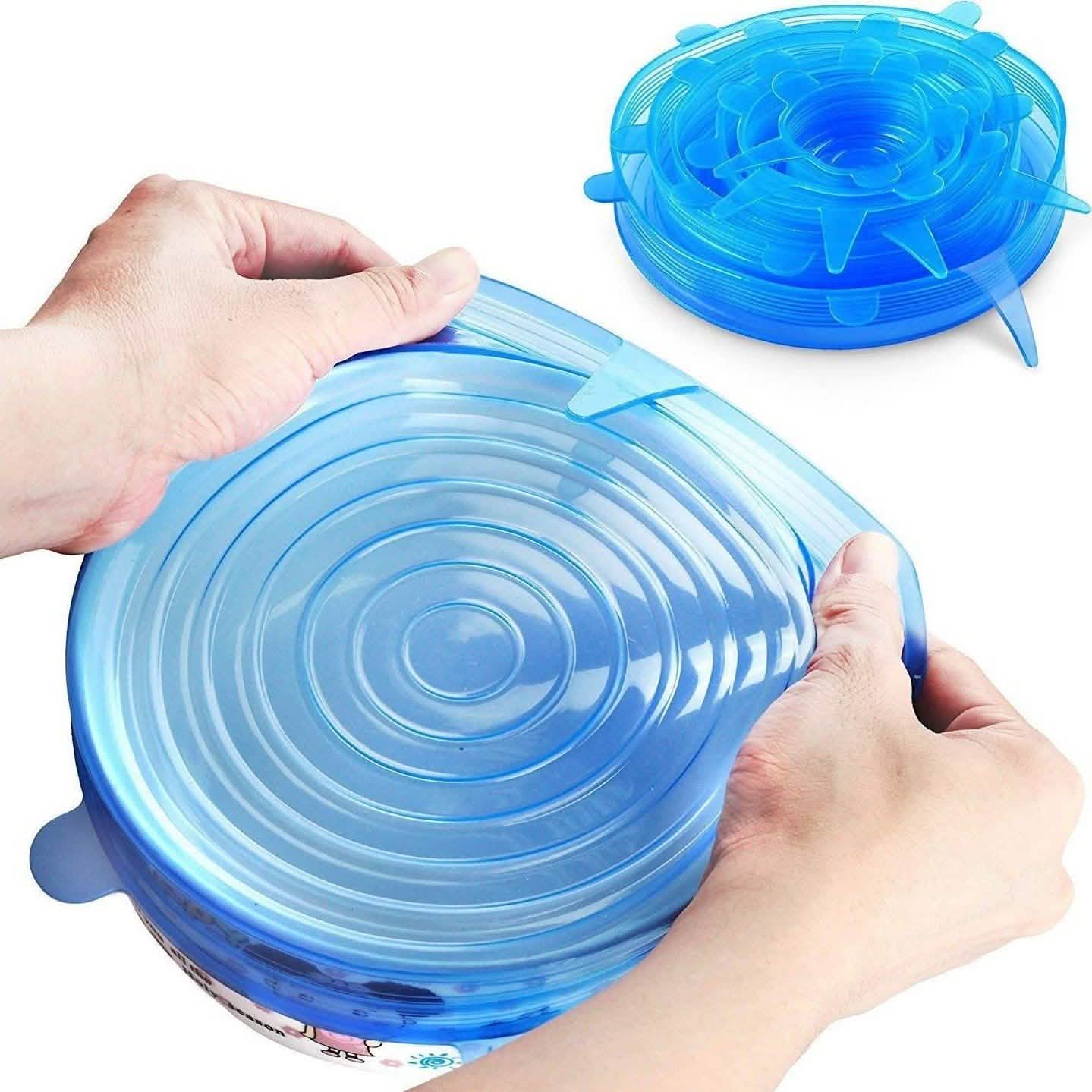 Paquet de 18 : couvercle extensible en silicone bleu