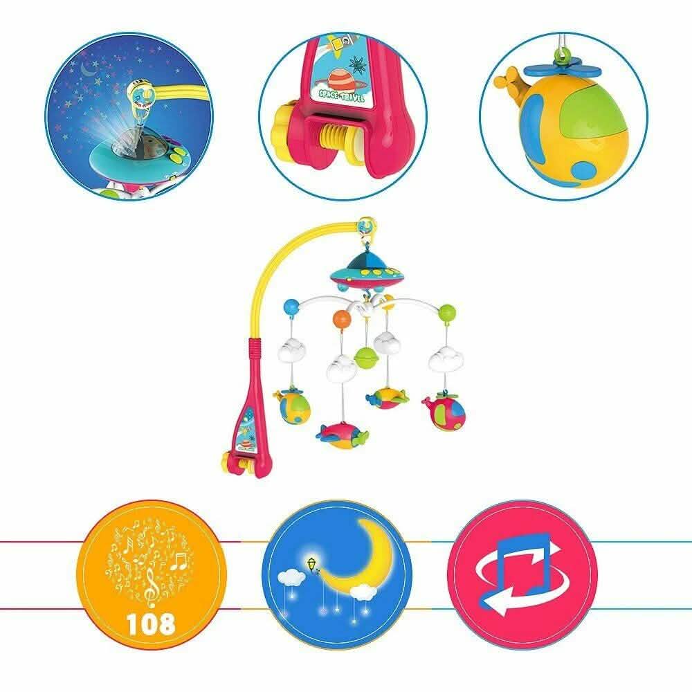 Mobile musical berceuse 180 mélodies avec veilleuse, boîte à musique et hochets pour bébé