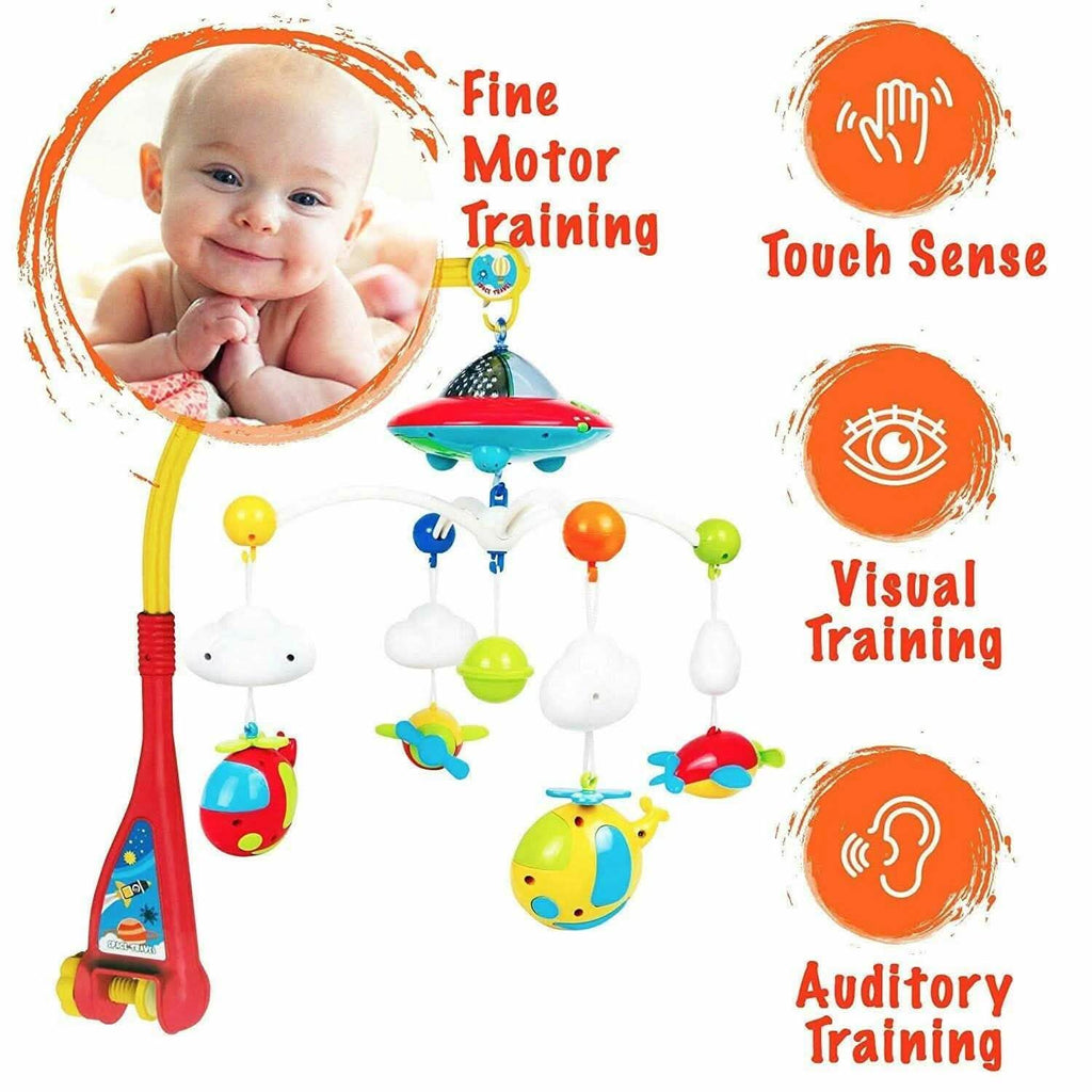 Mobile musical berceuse 180 mélodies avec veilleuse, boîte à musique et hochets pour bébé