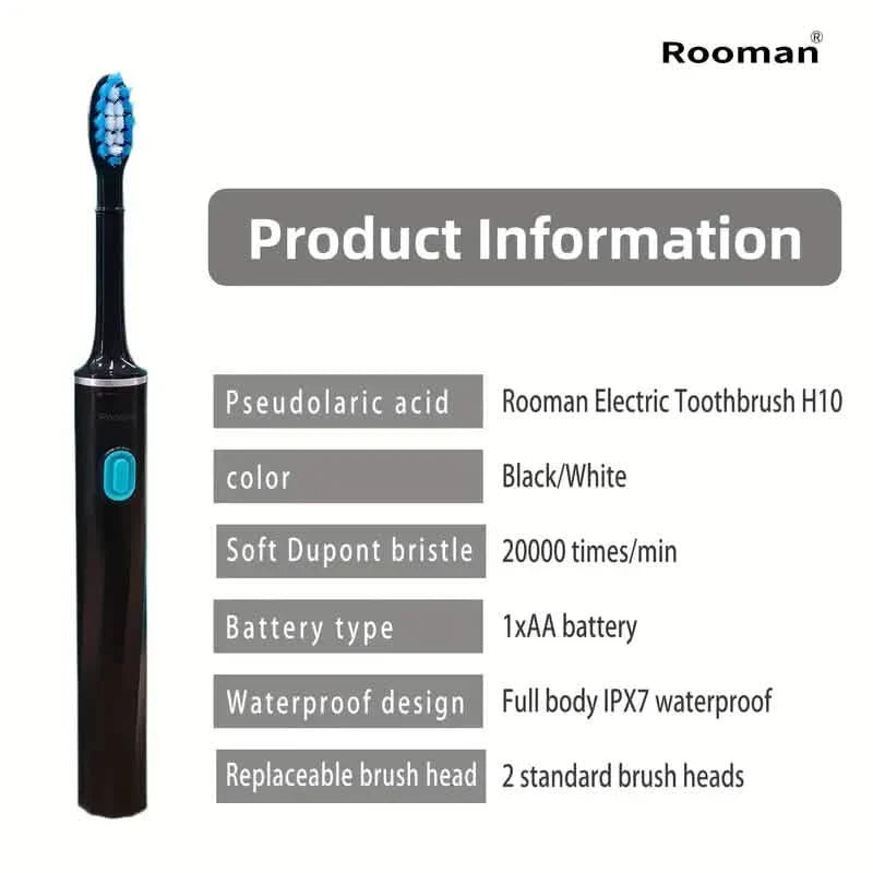 Brosse à dents électrique sonique – 6 têtes de brosse, 3 modes, pile AA, étanche IPX7