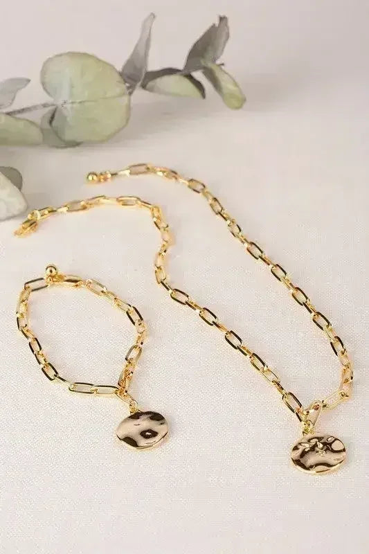 Ensemble bracelet et collier chaîne à clip avec pendentif pièce