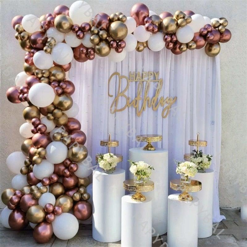 Kit guirlande d'arche de ballons rose gold, latex blanc et rose, 182 pièces, pour décoration de mariage, fête d'anniversaire, baby shower, fête de bureau, révélation de sexe