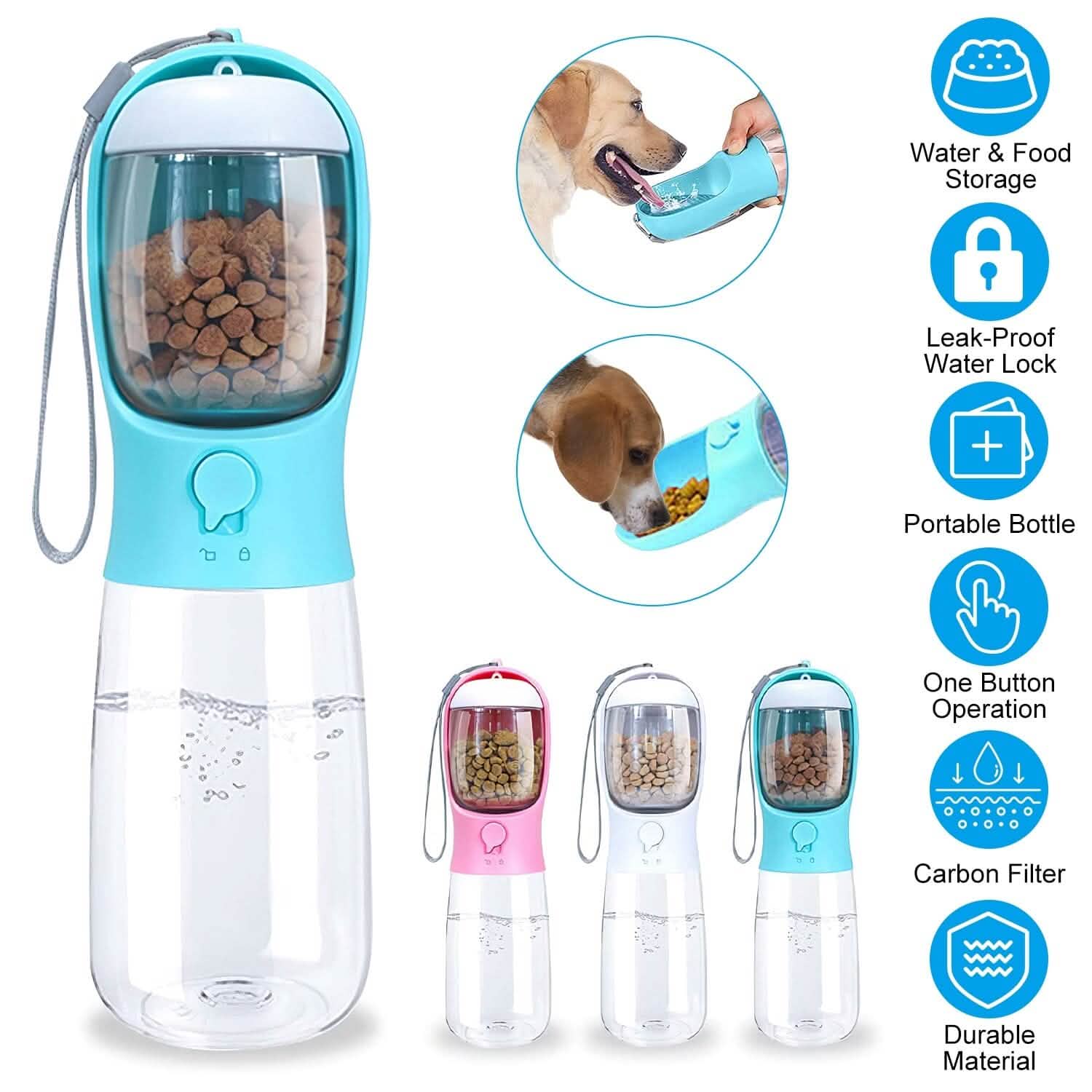 Distributeur d'eau portable pour chien de 525 ml avec gamelle amovible
