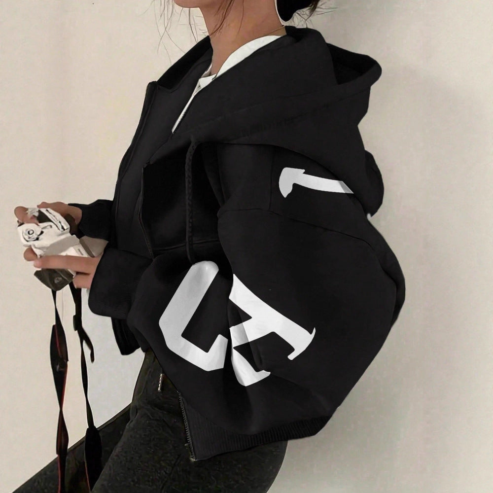 Sweat-shirt imprimé zippé pour femme – Veste décontractée à manches longues