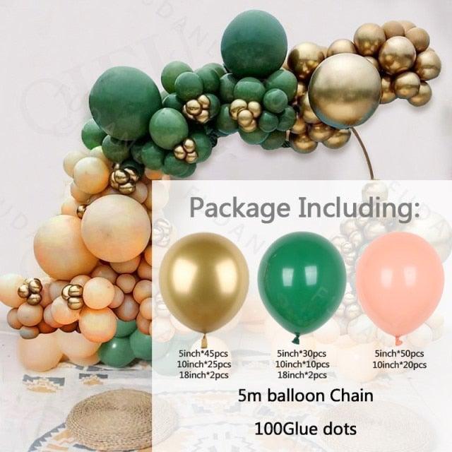 Lot de 186 ballons en latex métallique couleur pêche et vert pour décoration de mariage, anniversaire, baby shower, fête de filles, bridal showers.