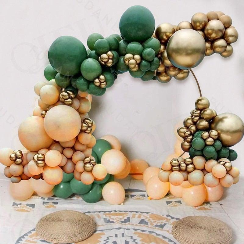 Lot de 186 ballons en latex métallique couleur pêche et vert pour décoration de mariage, anniversaire, baby shower, fête de filles, bridal showers.