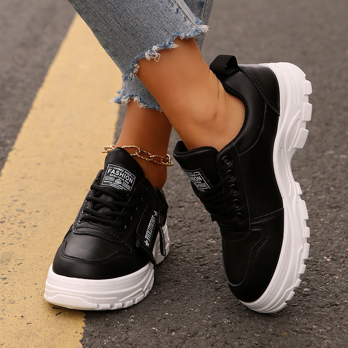Baskets de sport à lacets et fermeture éclair latérale pour femme