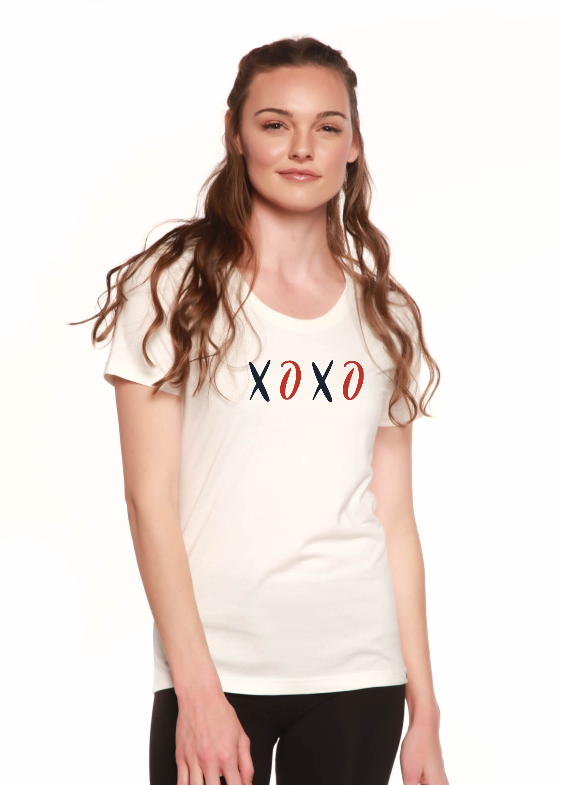 T-shirt à manches en bambou et col rond imprimé XOXO pour femme
