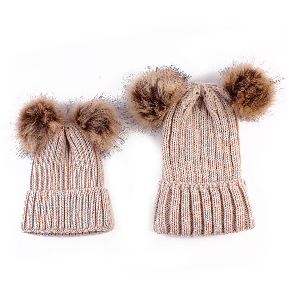 Tendance moderne Enfants Hiver Bébé Tout-petit Chapeau Casquette avec deux pompons doubles Oreilles Chapeau drôle