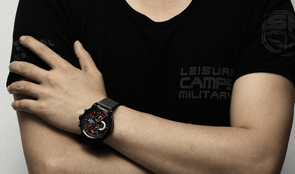 Montres à Quartz Analogiques Multifonctions pour Hommes, Étanche avec Bracelet en Maille d'Acier Inoxydable, Excellent Design, Cadeau Parfait