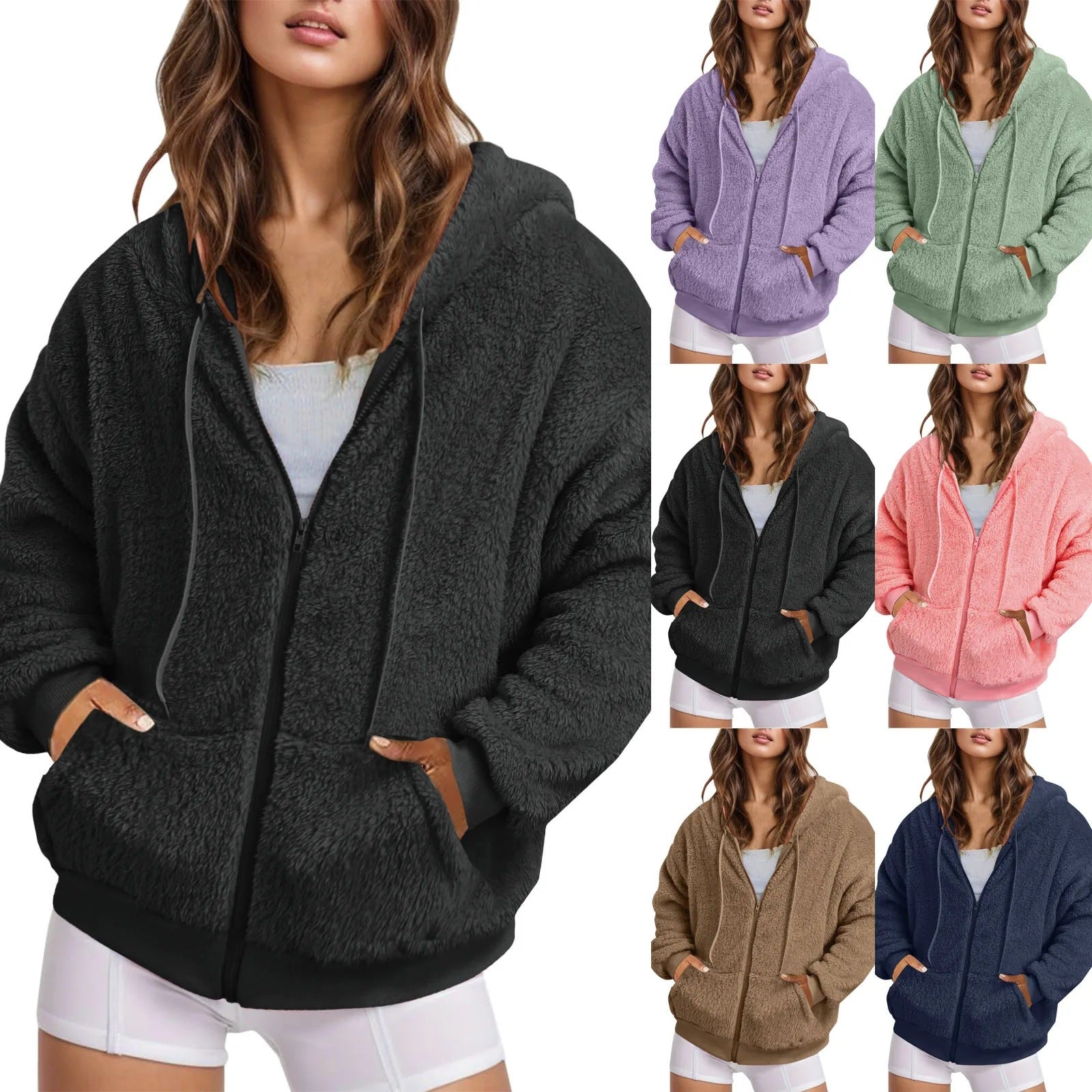 Sweat à Capuche Zippé Long – Velours de Coton Doux, Coupe Oversize